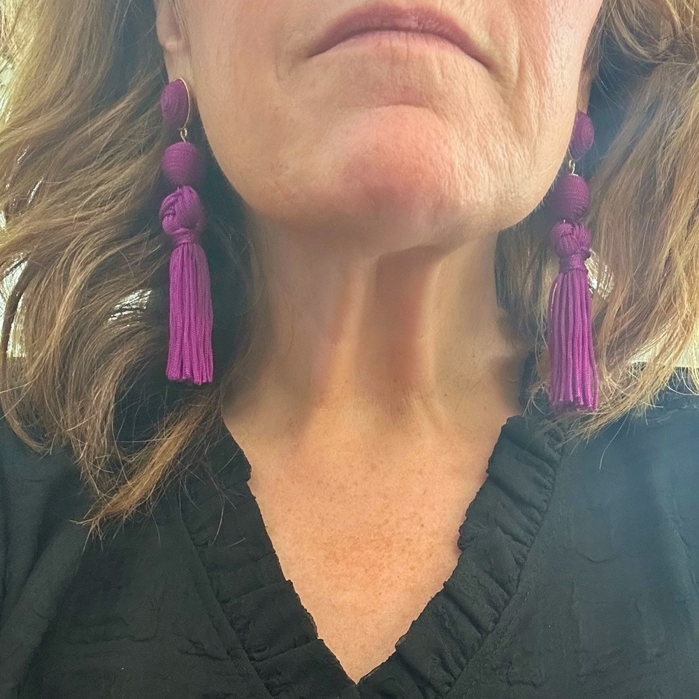 Women’s Purple Tassle Earrings Boho Hippie Eclectic Fun